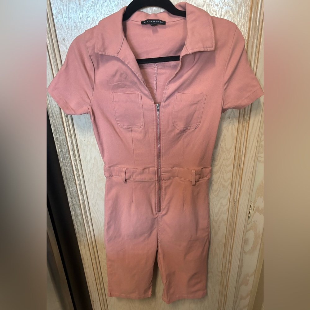 Haute Monde‎ Large Romper Jumpsuit Zipper Pink Stretch